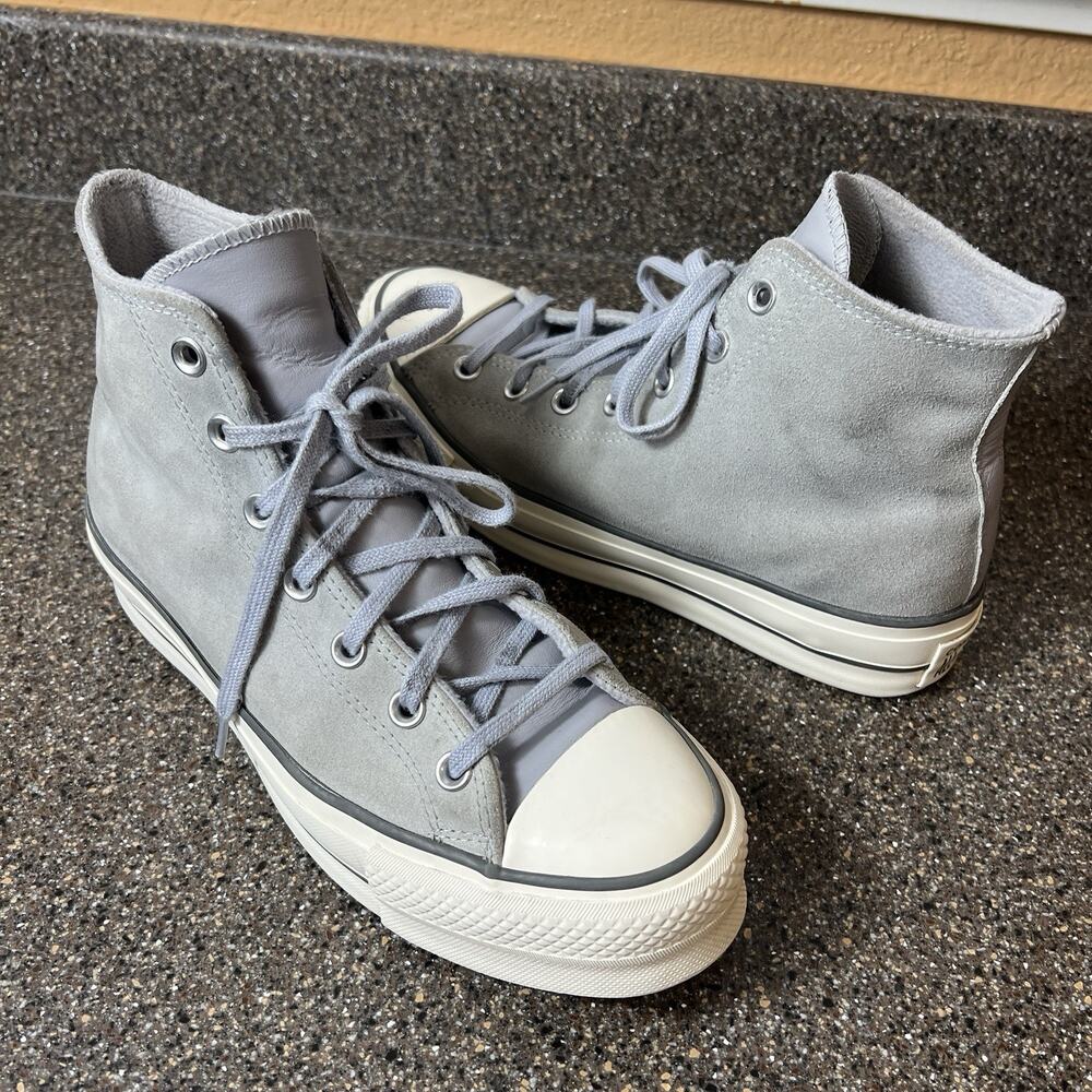 Converse All Star Platform Hi Top Womens Size 9 Gray Suede Sneaker Lace Up Shoes